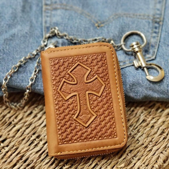Brown Leather Wallet with Chain - Picture 3 of 13